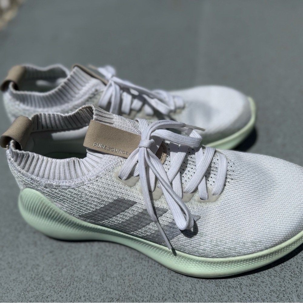 Adidas Pure Bounce White and Gray Sneakers with Knit Upper